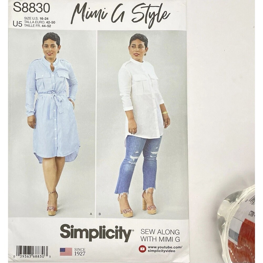 Simplicity S8830 Mimi G Style Shirt Dress Tunic Pattern Size 16-24 U5 UNCUT